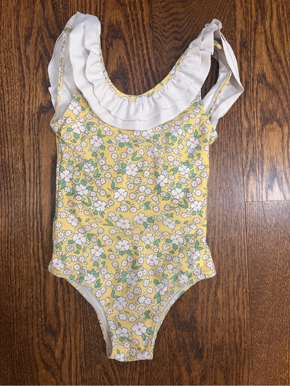 Little English Yellow Floral One-Piece Swimsuit with White Ruffle